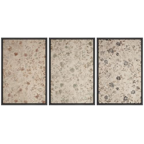 MUDECOR Framed Wall Art Print Set Vintage Floral Botanical in Neutral Tones Illustrations Realism Decorative for Living Room, Bedroom, Office - 16"x24"x3 Black - color: A07-2503-m15, size: 16"x24"x3 Panels Black