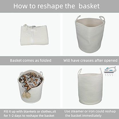 XUANGUO White Cotton Rope Laundry Basket Hamper for Clothes Large - color: white, size: Regular