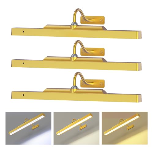 Picture Light 3Pack- 16in Picture Lights for Wall, 5000mAh Wireless Rechargeable Battery Picture Lights, Wall Light, Art Display Light for Gallery Artwork, Paintings, Portraits, Dartboards- Gold - color: Gold, size: 3 Pack