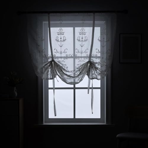 Sheer Embroidered Tie Up Curtains for Bathroom Lace 42 x 63 Inch - size: 42"W x 63"L (Pack of 1)