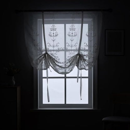 Sheer Embroidered Tie Up Curtains for Bathroom Lace 42 x 63 Inch - size: 42"W x 63"L (Pack of 1)