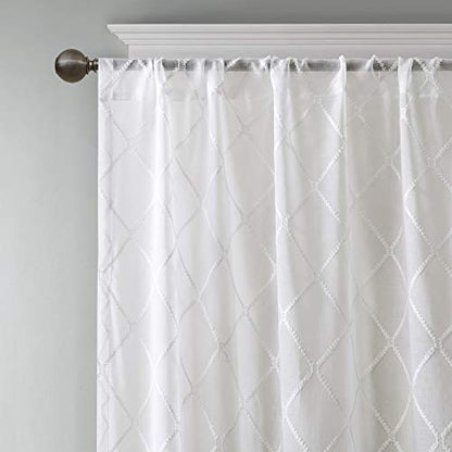 Madison Park Embroidered Diamond Irina Sheer Curtain 50x95 White - color: White, size: 50"W x 95"L (Pack of 1)