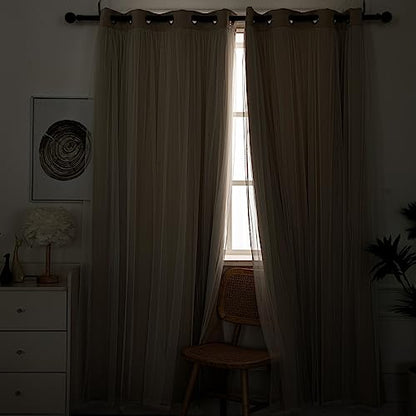 INLINAS Blackout Curtains with Sheer Overlay, Beige, 52x108 Inches - color: Beige, size: 52"W x 108"L (Pack of 2)