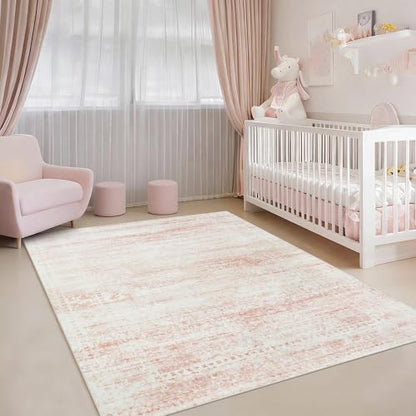 Pink Washable Rugs 4x6 Area Rugs for Living Room,Bedroom,Kids Room,Nursery - color: Pink-white, size: 4' x 6' (Rectangular)