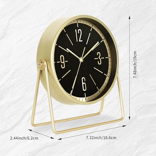 Vintage Metal Desk Clock, Gold Black