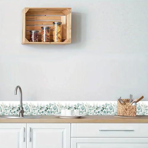 Eucalyptus Leaf Wallpaper Border Peel and Stick Green Botanical Trim - color: Green/White, size: 3.9" x 393.7"