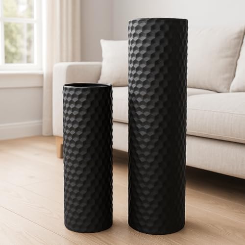 Leewadee Set of 2 Large Floor Vases Metal for Pampas Grass - color: Black