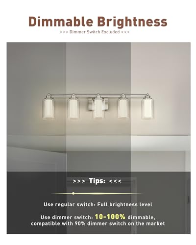 HWH 5-Light Bathroom Vanity Light, Brushed Nickel, 5CCT, 5HLT63B-5W-LED BN - color: Brushed Nickel + LED, size: 5 Lights