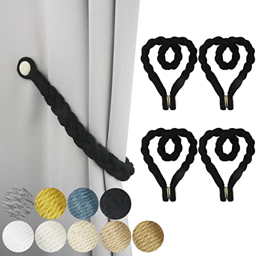 Magnetic Soft Curtain Tiebacks Rope Cotton Window Curtain Holdbacks Porlau - color: Black, size: 4 Pack