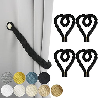 Magnetic Soft Curtain Tiebacks Rope Cotton Window Curtain Holdbacks Porlau - color: Black, size: 4 Pack