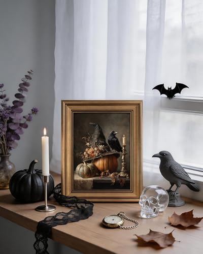 VIYYIEA Halloween Canvas Wall Art, Dark Academia Framed Artwork 10 x 8 Inch - color: Witch Hat, size: 10"L x 8"W