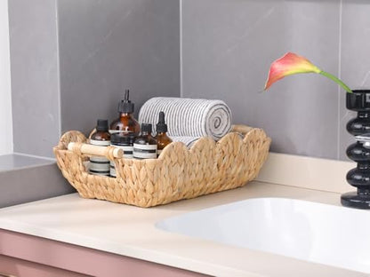 Coeusy 2 Pack Wicker Baskets, Cute Scalloped Baskets,Natural Water Hyacinth - color: Water Hyacinth