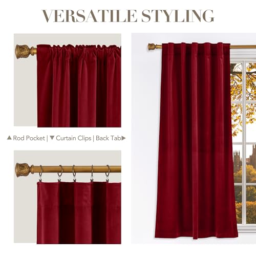 NICETOWN Burgundy Red Velvet Curtains 63 inch Long, 42" W x 63" L, 2 Panels - color: Burgundy Red, size: 42"W x 63"L (Pack of 2)