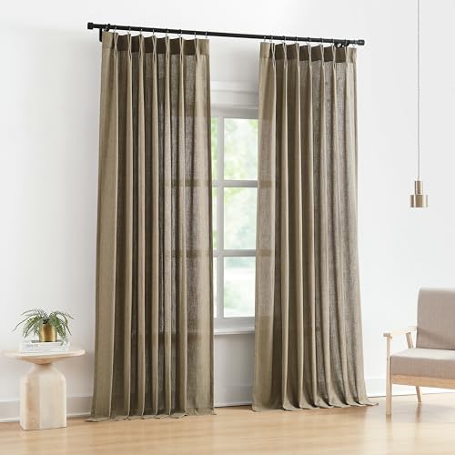 Vision Home Brown Linen Pinch Pleated Semi Sheer Curtains 40Wx84Lx2 - color: Café Brown/Pinch, size: 40"W x 84"L (Pack of 2)