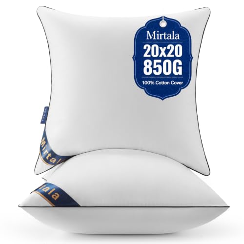 Mirtala 20"x20" Pillow Inserts Set of 2 with 100% Cotton Cover Decorative Square Throw 20" Pillows Living Room, Sofa, Couch, and Bed-White - size: 20 x 20 Inch