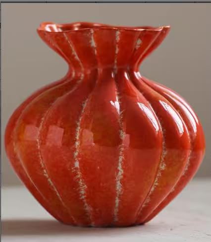 Ceramic Vase, Modern Boho Flower Vase for Home Decor, Unique Vase for Farmhouse Living Room Cabinet Table Centerpieces Wedding Decorations (Extra-Wide-Orange Red) - size: Extra-Wide-Orange Red