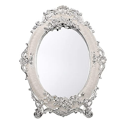 JUXYES Tabletop Dressing Mirror with Stand Desktop Mirror with Rose Decor