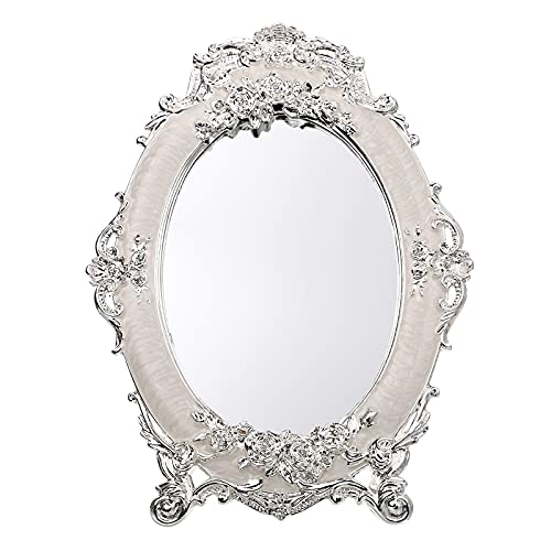 JUXYES Tabletop Dressing Mirror with Stand Desktop Mirror with Rose Decor