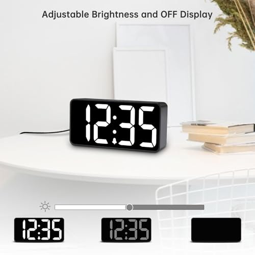 DreamSky Small Digital Alarm Clock for Bedroom, Large Big Numbers Display - color: Black Case White Digits