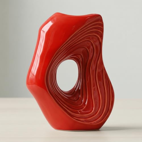 Sunddo Red Ceramic Vase, 11 Inch | Modern Donut Decorative Vases for Pampas Grass, Home Decor, Console, Kitchen, Mantel, Living Room, Table Centerpiece - color: Red, size: 11 inch