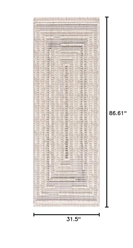 Hauteloom Lyre Farmhouse Living Room Bedroom Moroccan Square Pattern Abstract Runner Rug - Soft Shaggy High Low Carpet - High Pile - Bohemian, Boho - Gray, Brown, Beige, Cream - 2'7" x 7'3" - color: Charcoal, Cream, Beige / Lunao, size: 2'8" x 7'3" (Runne