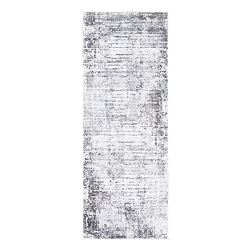 Bloom Rugs Washable Non-Slip 7 ft Runner - Gray/Charcoal/Blue Modern Abstract Runner for Entryway, Hallway, Bathroom, and Kitchen - Exact Size: 2.5' x 7' - color: Gray / Charcoal / Blue, size: 2'6" x 7' (Runner)