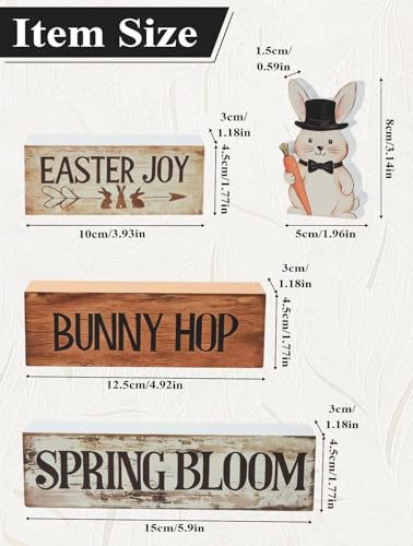 Spring Easter Dec Bunny Wooden Tabletop Decor with Easter Joy/Bunny Hop/Spring Bloom Signs, Spring Farmhouse Spring Table Decorations for Home Indoor, Green Purple Beige Wood Blocks Set of 4 - size: Easter Rabbits-B