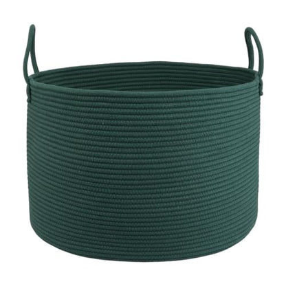 XUANGUO 66L Large Blanket Basket, Round Cotton Rope Basket, Dark Green - color: dark green