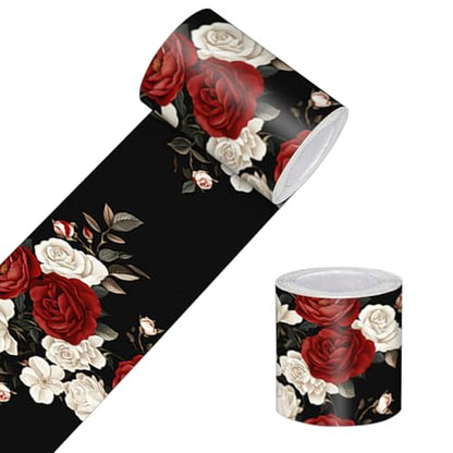 HOMETITUTE Peel and Stick Wallpaper Border 4x196in Red Rose Pattern - color: rose pattern