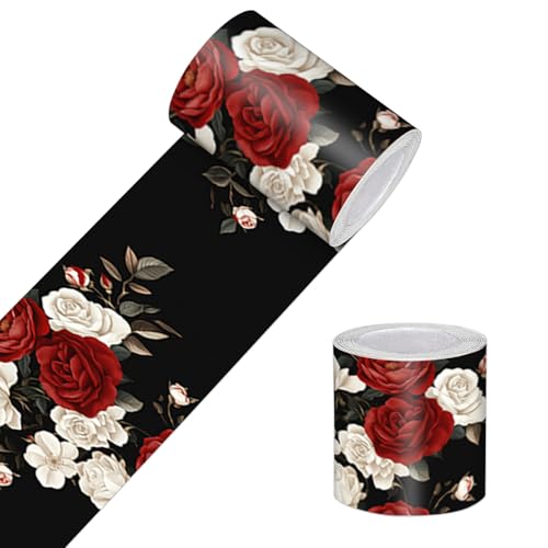 HOMETITUTE Peel and Stick Wallpaper Border 4x196in Red Rose Pattern - color: rose pattern