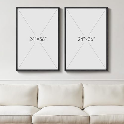 Large Framed Green Boho Abstract Canvas Wall Art for Living Room, 24x36 In - color: Neutral Green, size: 24" W x 36" H x 2Pcs