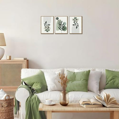 Boho Line Leaf Abstract Framed Canvas Wall Art Set of 3, 12x16 inch - color: Line Leaf, size: 12"x16"Natural