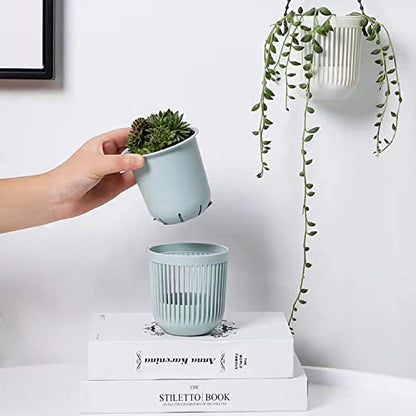 Melphoe 3.5‘’ Two-Piece Succulent Planters Pots with Drainage, Flexible Removable Handle, Flower Pots for Mini Plants, Small Hanging Planter for Wall, Window, 6 PCAK, White - color: White
