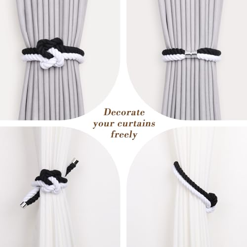 NICEEC Cotton Rope Magnetic Curtain Tiebacks, 2 Pack, Black & White - color: Black & White, size: 2 Pack