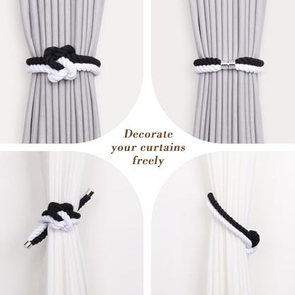 NICEEC Cotton Rope Magnetic Curtain Tiebacks, 2 Pack, Black & White - color: Black & White, size: 2 Pack