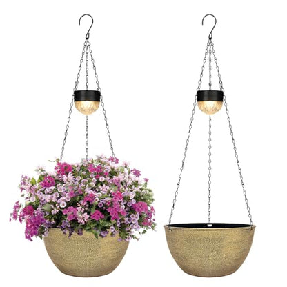 BAYN 2 Packs Solar Hanging Basket Planters for Plants Outdoor - color: Copper