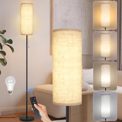 Floor Lamp for Living Room, Modern Standing Lamps with Lampshade, Minimalist Tall Lamp with Chain Switch for Living Room, LED Bulb Included (Beige Shade-Remote Bulb) - color: Beige Shade-Remote Bulb