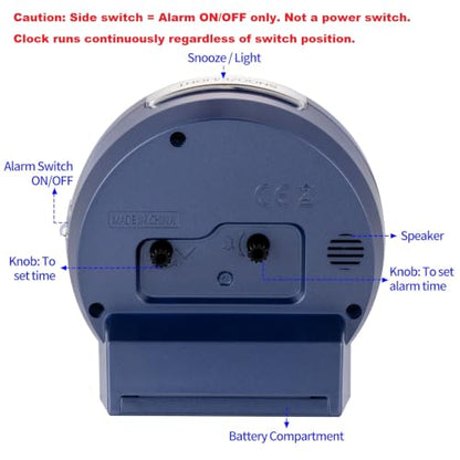 Tinload 4.3" No Ticking Analog Alarm Clock,Silent Readable for Seniors,Easy to Set,Gradual Rise Alarm,Big Numbers,On/Off Switch on Side,Gentle Wake,Snooze,Lighted on Demand,Battery Operated,Blue - color: Blue