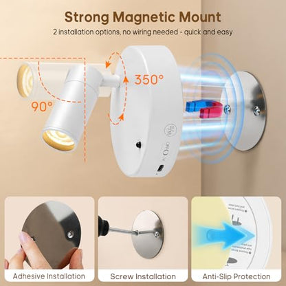 Spotlights Indoor with Remote, 5500Mah Rechargeable Picture Lights on Wall - color: White-5500mAh