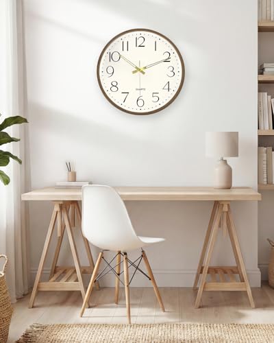 2 Pack 16 Inch Wall Clock, Silent Analog Clock Battery Operated - color: Brown Wood Grain, size: 16In-2Pcs