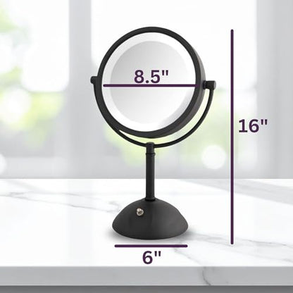 JERDON Tabletop Makeup Mirror with Lights - 1X/8X Magnification - Black 8.5" Vanity Mirror - Model HL8808BKL - color: Black