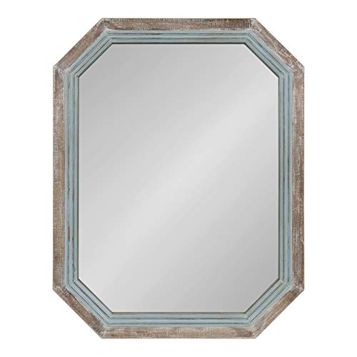 Kate and Laurel Palmer Large Rustic Octagon Wall Mirror, 36" x 28", Coastal Blue and Rustic Brown, Distressed Two-Tone Farmhouse Wall Accent - color: Blue