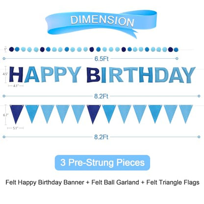 Pre-Strung Felt Happy Birthday Banner - Blue Garland Set - color: Blue