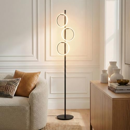 Brightech Saturn LED Tree Floor Lamp - Unique Design Matches Modern and Contemporary Decor - 3 Light Standing Pole Lamp- Tall Light for Living Room, Bedroom, and Office - Black - color: Warm White Light with Black Frame