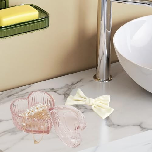 2PCS Glass Jewelry Box by DSIOHFEI, Heart-Shape with Lid for Women Girls
