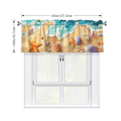 Beach Starfish Curtain Valance Short Rod Pocket Window Treatment for Living Room Bedroom Kitchen Bathroom 1 Panel 54" W x 18" L - color: Beach Starfish