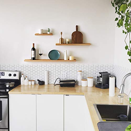 HOMWOO Floating Shelves Natural Wood Wall Shelves Wall Mounted Picture Ledge for Home, Living Room, Bedroom, Bathroom, Office,16 Inches (Natural,16 Inches) - size: 16 inches