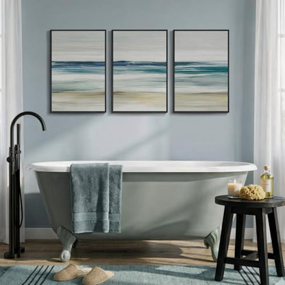 Framed Blue Abstract Coastal Ocean Seascape Wall Art Bedroom, 16x24 Inch - color: 3 Piece-Abstract Coastal, size: 16" W x 24" H x 3Pcs