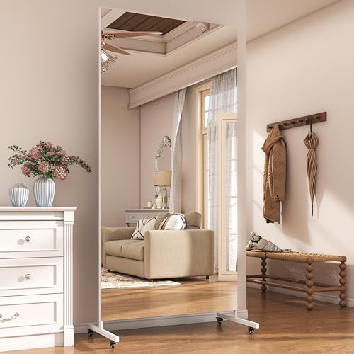Hasipu 74.8" x 27.5" Full Length Floor Mirror on Wheels, White - size: 74.8"L x 27.8"W