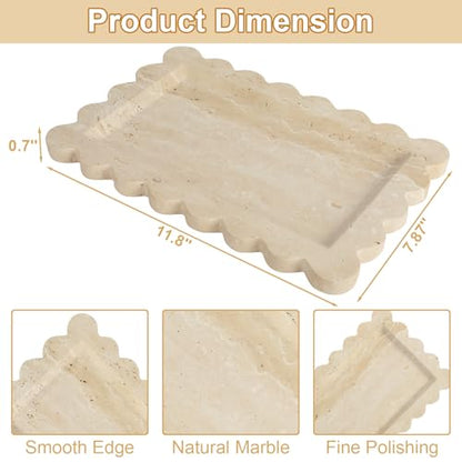 100% Marble Vanity Tray for Bathroom Counter, Kitchen, Coffee 11.8" - color: Travertino Romano